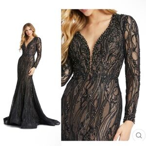 Macduggal Black Beaded Evening Gown